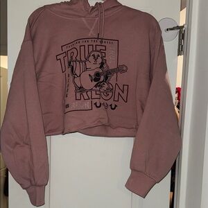 True Religion Mauve Graphic Cropped Hoodie